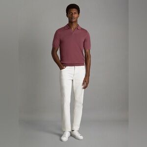 Reiss Merino Wool Polo Sweater Short Sleeve Knit Top Pink Size XXL